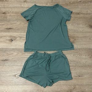 Matching shirt and shorts outfit